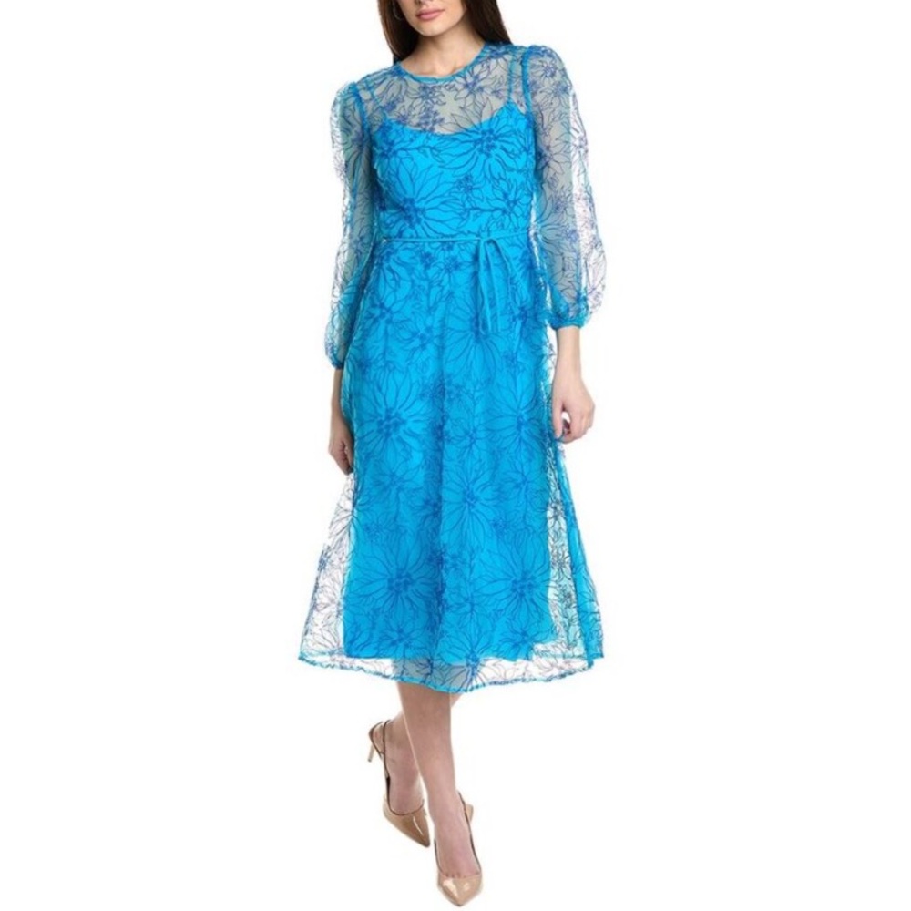 Ml Monique Lhuillier Womens  Zinnia Midi Dress, Blue, Size 4